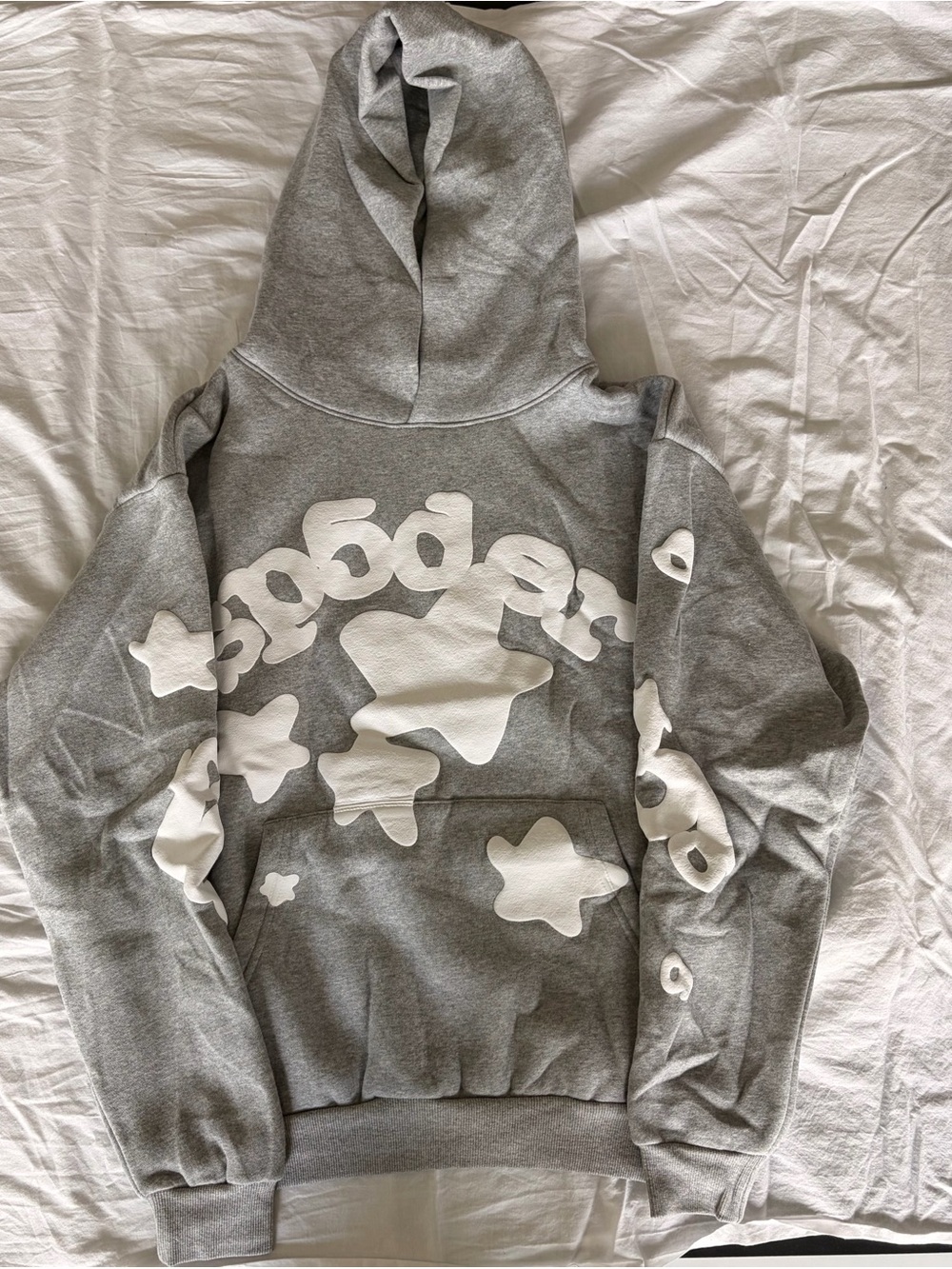Grey Graphic Star Pullover Hoodie - Sp5der Beluga hoodie